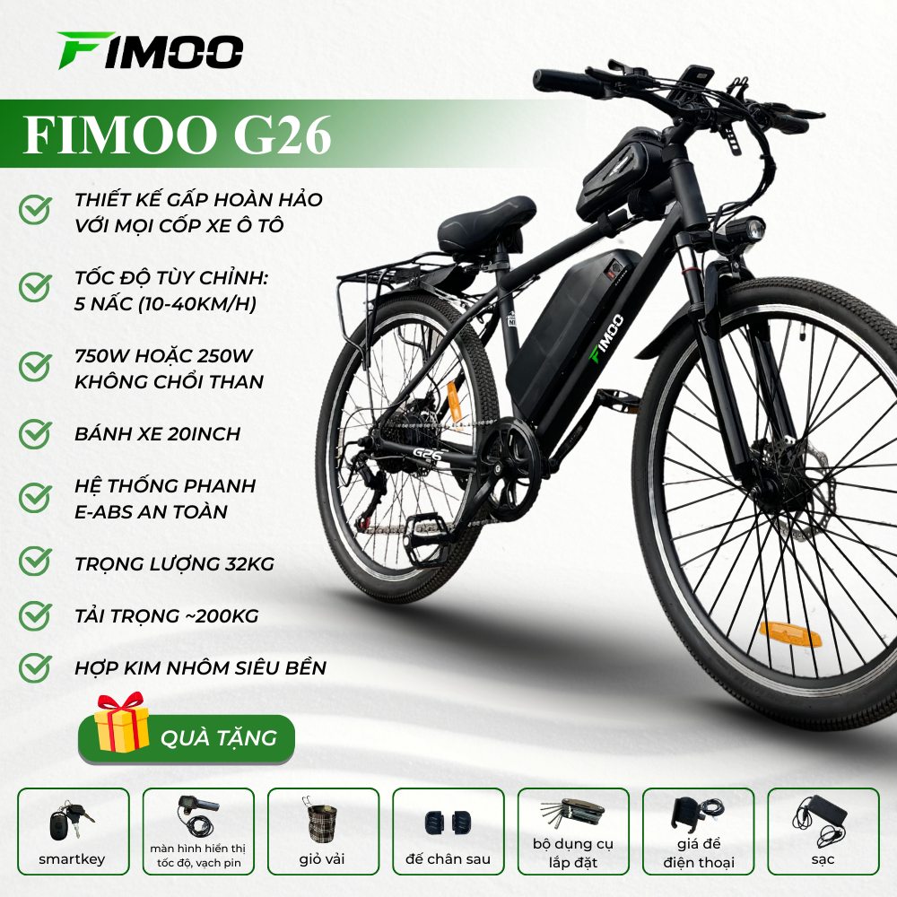 Xe đạp điện trợ lực leo núi FIMOO G26 công suất 750W bánh 26inch