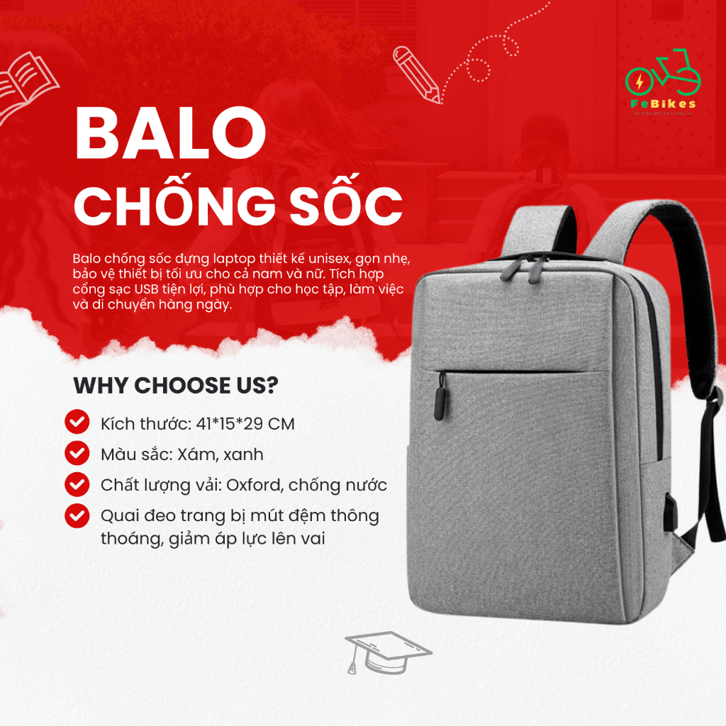 BALO LAPTOP Chống sốc – Chống nước – Có cổng sạc USB | Dành cho nam & nữ